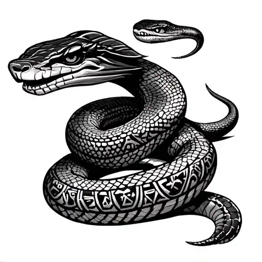 Egyptian Style Cobra With Egyptian Symbols On Its Skin