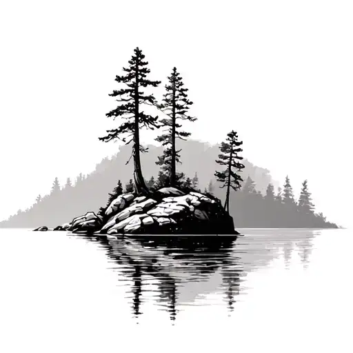 Trees On Edge Of Water With Rocky Shore With Sharp Corners