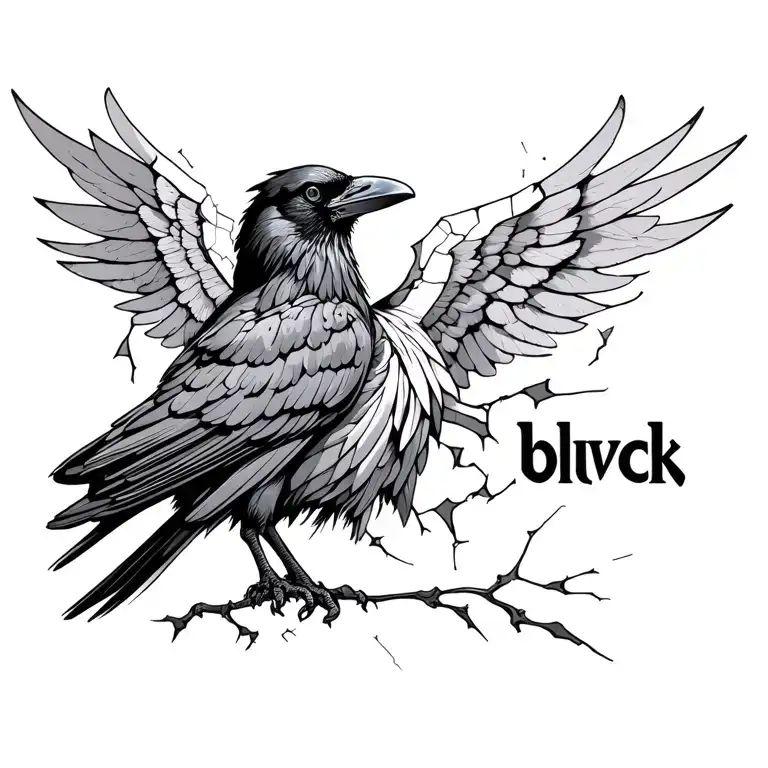 Crow With Broken Wings And The Word Blvck