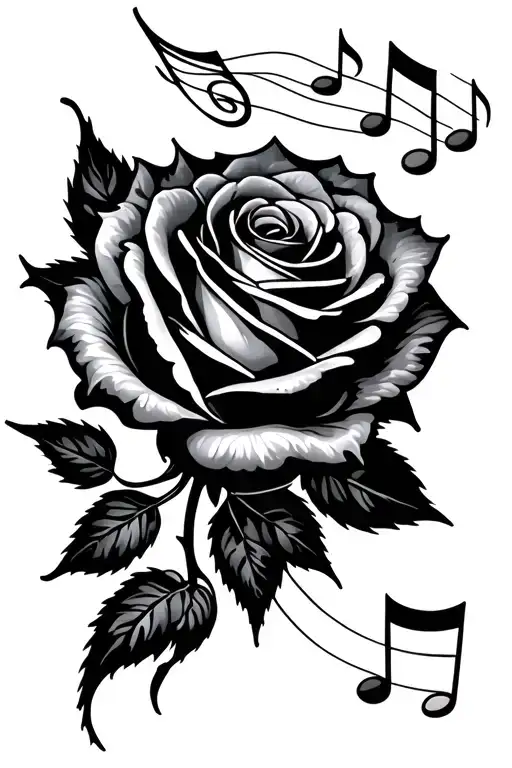Rose With Music Notes Swirling