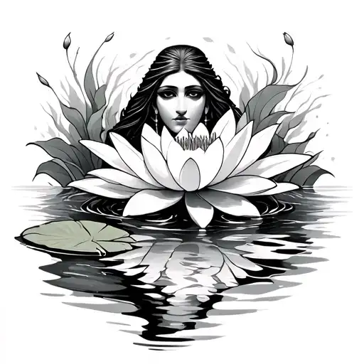 Goddess Isis Emerging From Water Lily Flower And Lily Pad
