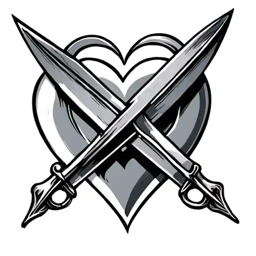 Curved Dagger Crossing 3 Hearts Horizontally