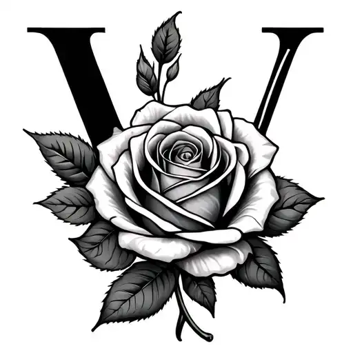 Letter V With A Rose Intertwined