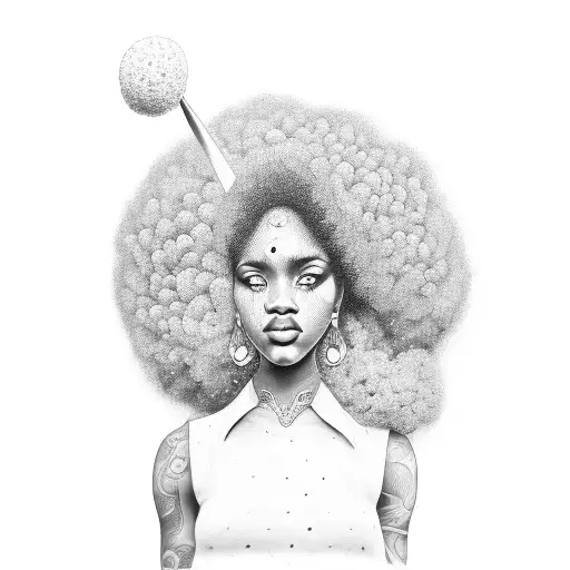 Black Woman With An Afro Adorned With Dotwork Makeup