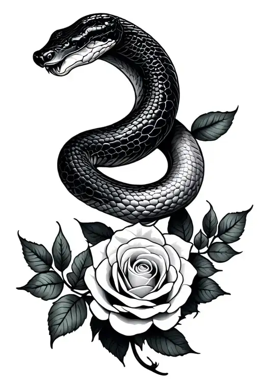 Minimalistic Happy Snake Mixed With White Roses Intertwined Representing Growth And Happiness