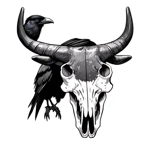 Longhorn Skull And Crow Perched