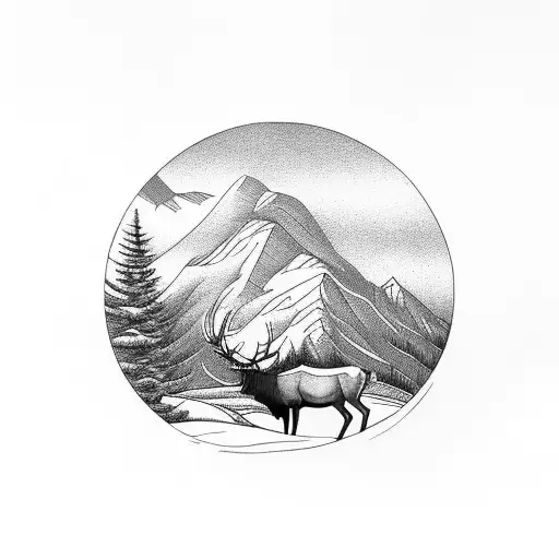 Mountain Scene With Elk