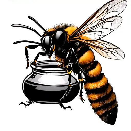 Disguise The Image Of A Bee And A Pot Of Honey In An Artistic