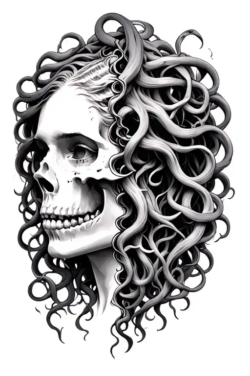 Medusa With Her Face Half Flesh And Half Skull Vertically Split But Nice And Subtle Transition