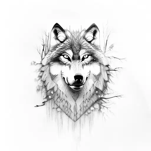 Wolf With Red Eyes And A Forest In The Background