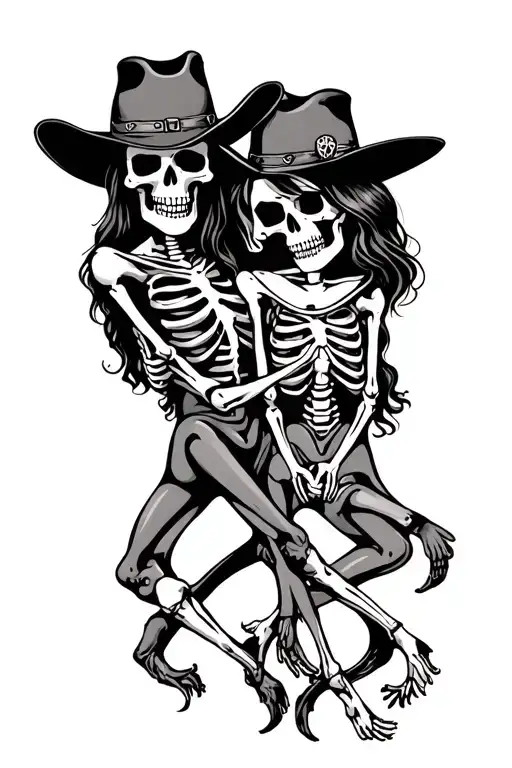Tattoo Of Lovers Skeletons Wearing Cowboy Accessories
