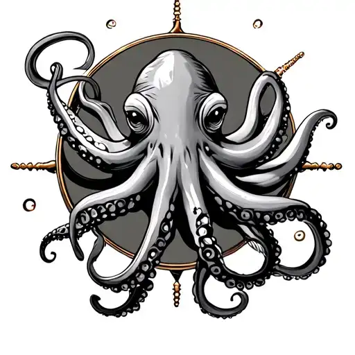 Octopus In Round And In Steeringwheel