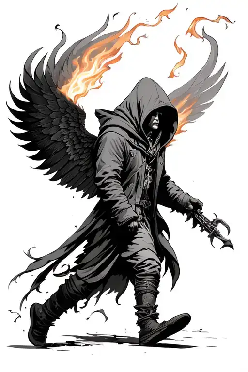 Wings Fire Hooded Man Walking