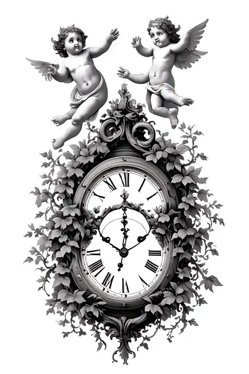 Birth Clock With Cherubs Flying With Vines Growing