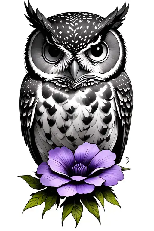 Owl With Violet Flower