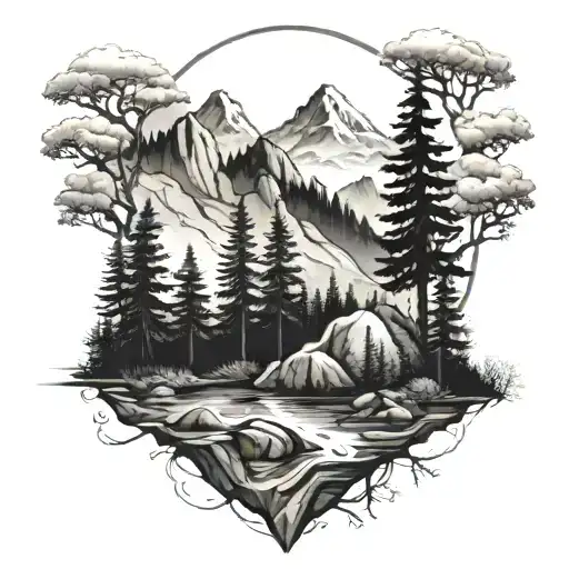 Trees Mountain Scene
