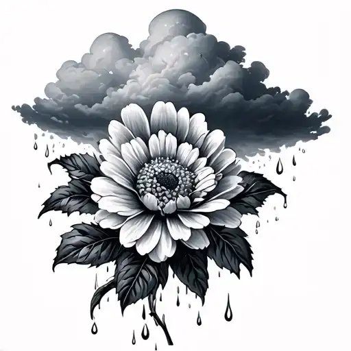 Rain Cloud Above A Blooming Flower