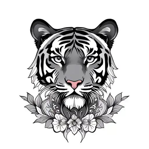 Floral Tiger With Mandala Design Incorporating Elements