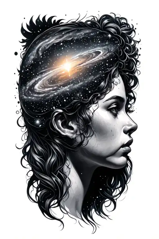 Galaxy Surronding Inside Woman's Head