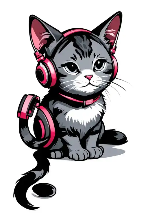 Cartoon Cat Wearing Headphones
