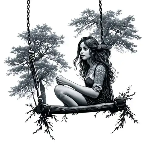 Forest Trees Looking Girl On Swing