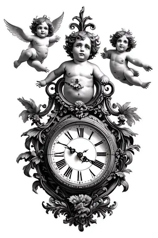 Birth Clock With Cherubs Flying