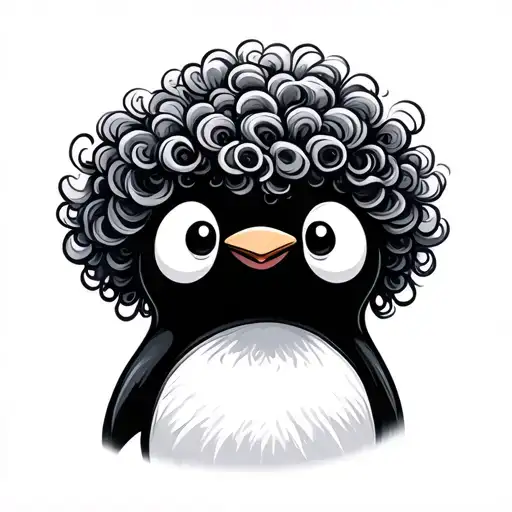 A Minimalistic Happy Penguin With A Head Full Of Curls