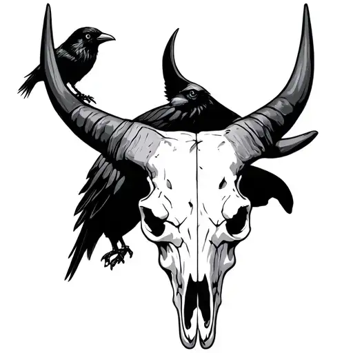 Longhorn Skull And Crow Perched