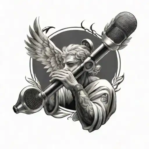 An Angelic Figure Holding A Microphone With A Music Staff Wrapping Around Their Body