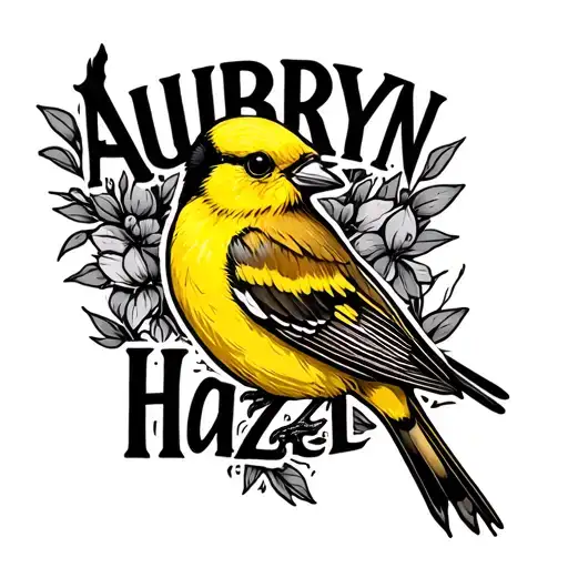 Yellow Finch Bird With The Word Aubryn Hazel