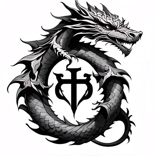Dragon Tattoo Wrapped Around Arm With On Symbol In The Middle