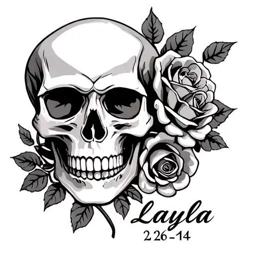 Skull And Roses With The Name Layla And The Date 2-26-14