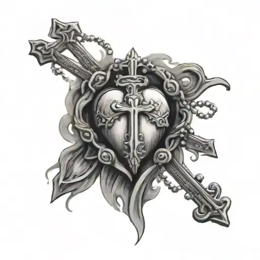 Sacred Heart Of Jesus Christ Crucifixion And A Rosary