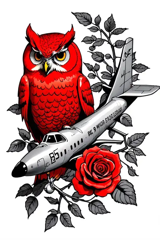 B17 Army Air Force Bomber A Red Owl And A Rose Vine