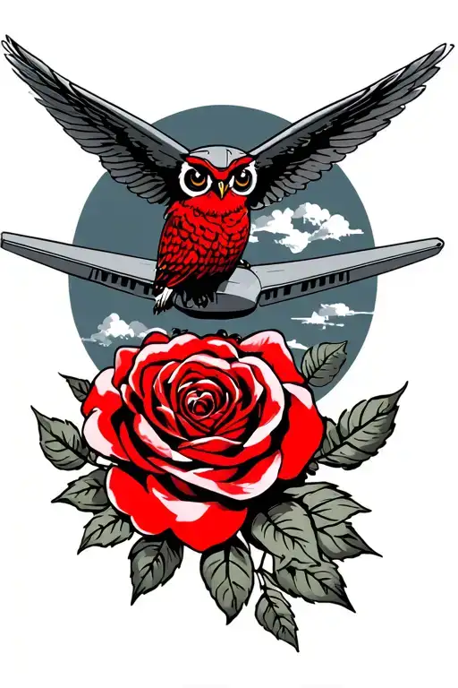 B17 Army Air Force Bomber Plane Flying A Red Owl And A Rose