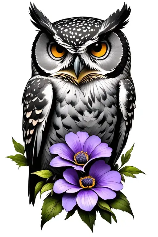 Owl With Violet Flower Growing