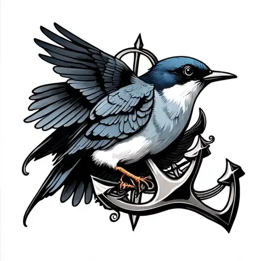 Nautical Swallow And Anchor Intertwined