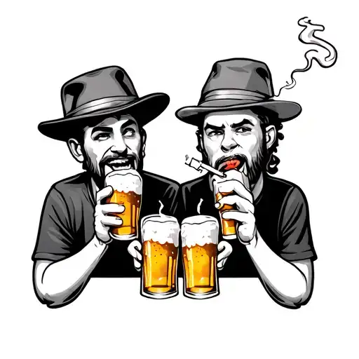 Funny Looking Characters Holding Beers Smoking Cigarettes