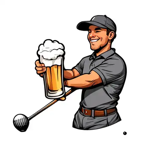 Cartoon Golfer With A Beer