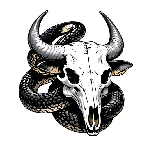 Snake Wraps Bull Skull