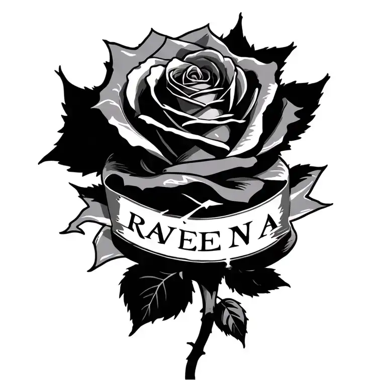 Rose Wrapped With The Name Ravenna And A Lightning Bolt