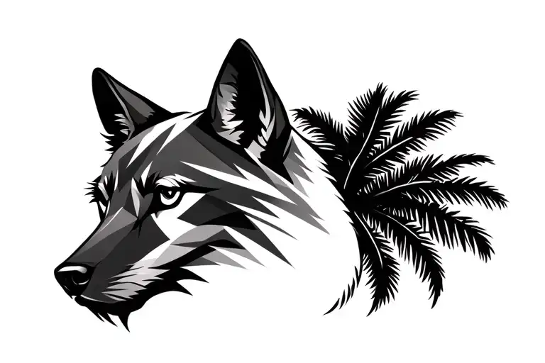 Mountain Ocean Palm Tree Wolf Head Geometric Thin Lines