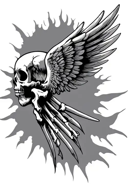 Burnt Angel Wings Made Of Bones Flag Dia Dos Muertos