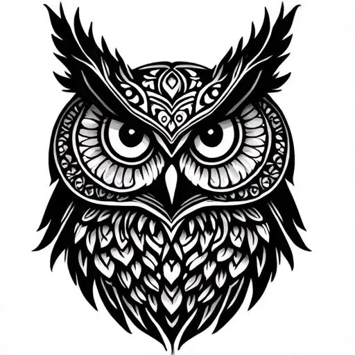 Mandala Owl Face Shaded Background Black