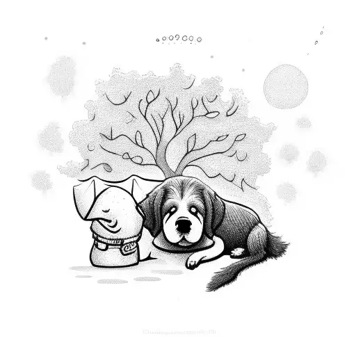 A Doodle Sheet Ghost With A Doodle Sheet Ghost Dog Napping Together Under A Tree