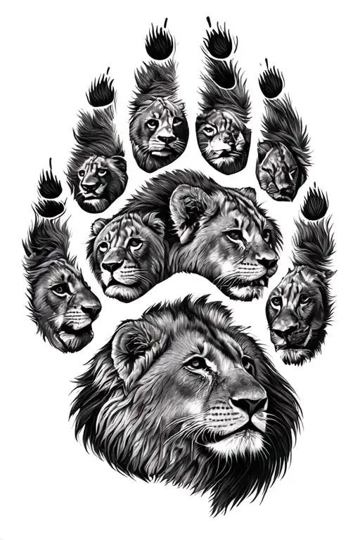 8 Lion Cubs Paw Print Engraved