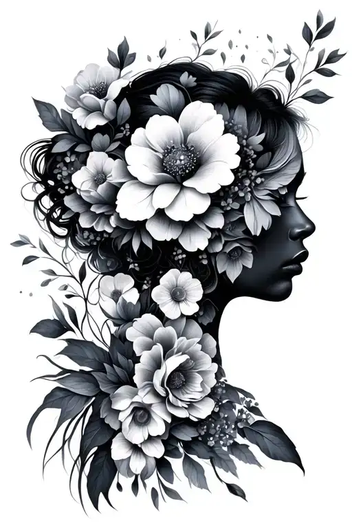 Thin Female Silhouette Made From Flowers Intertwined