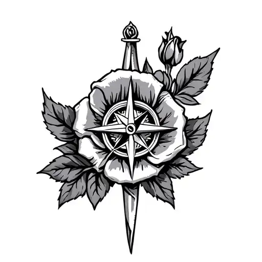 Roses Ribbon And Compass