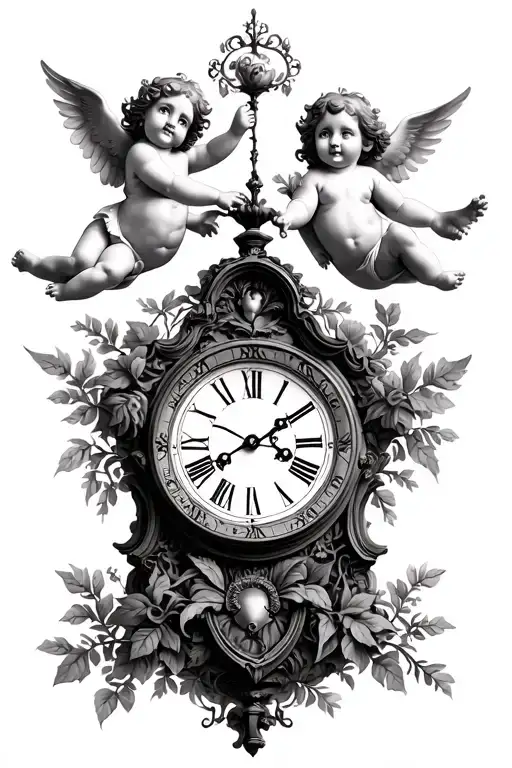 Birth Clock With Cherubs Flying With Foliage