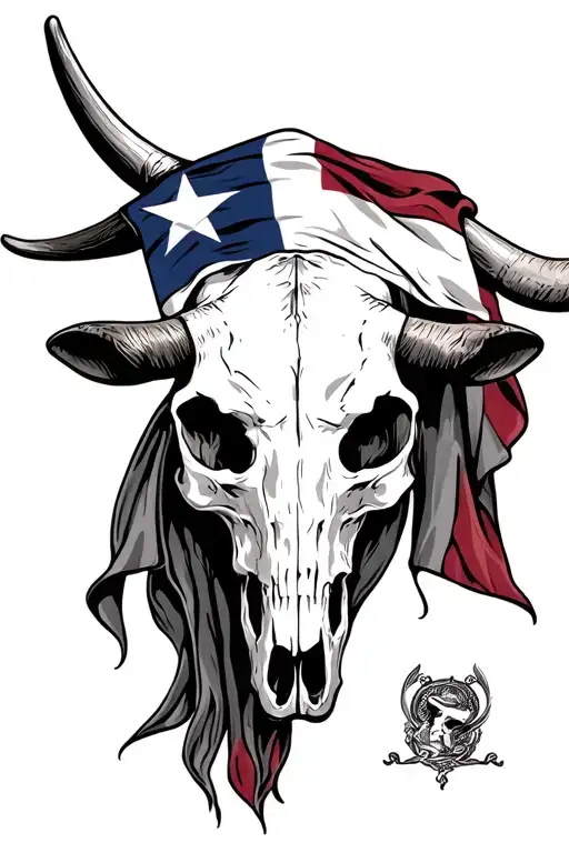 Texas Longhorn Skull With Texas Flag Draped Over The Horns